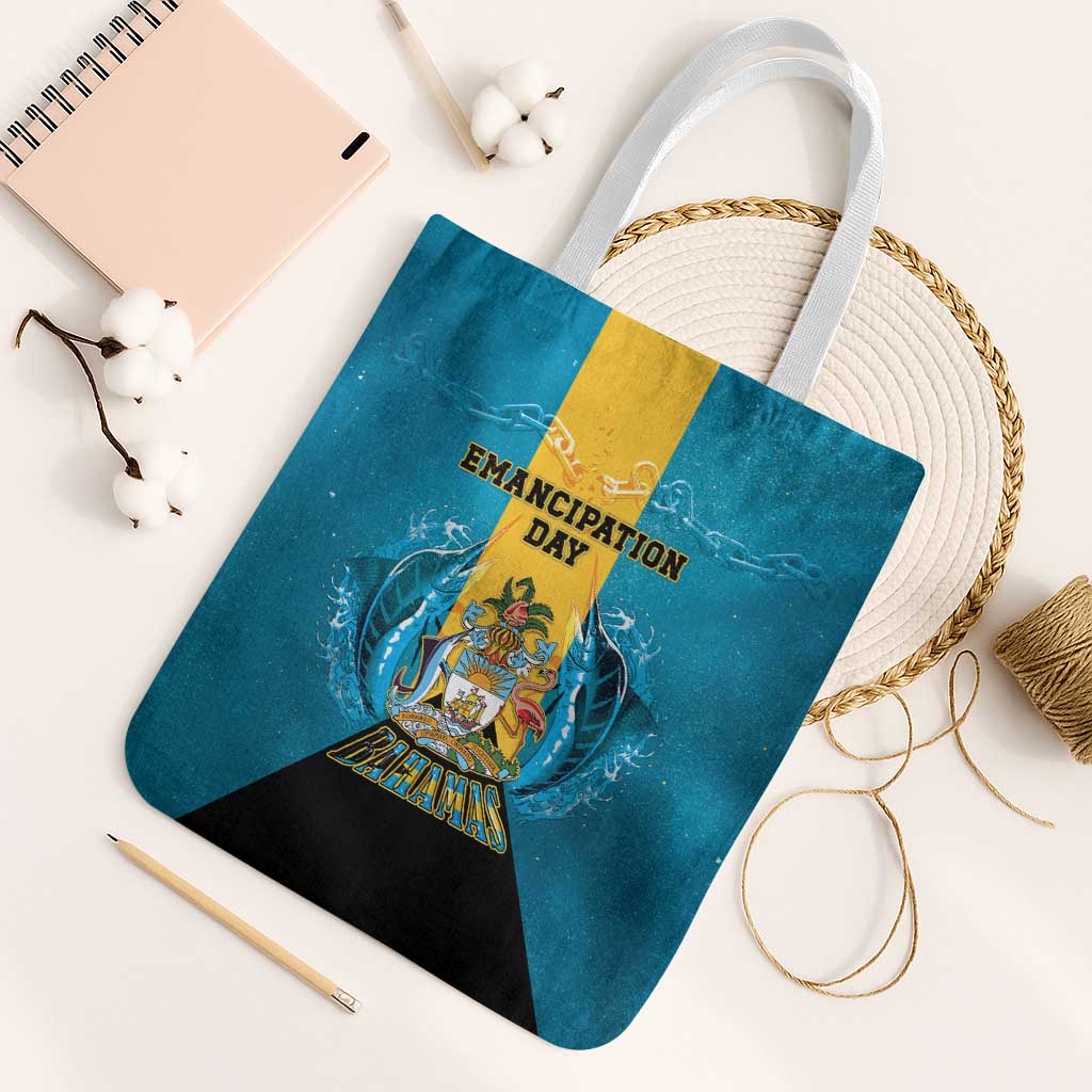 Bahamas Emancipation Day Tote Bag Blue Marlin With Coat Of Arms - Wonder Print Shop