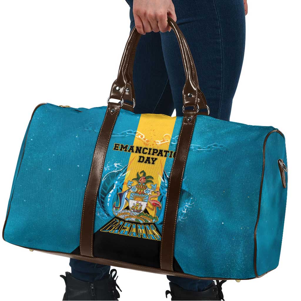 Bahamas Emancipation Day Travel Bag Blue Marlin With Coat Of Arms - Wonder Print Shop