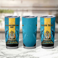 Personalized Bahamas Emancipation Day Tumbler Cup Blue Marlin With Coat Of Arms - Wonder Print Shop