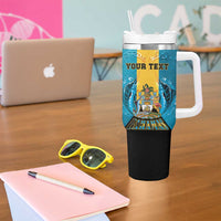 Personalized Bahamas Emancipation Day Tumbler With Handle Blue Marlin With Coat Of Arms - Wonder Print Shop