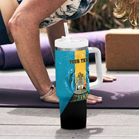 Personalized Bahamas Emancipation Day Tumbler With Handle Blue Marlin With Coat Of Arms - Wonder Print Shop