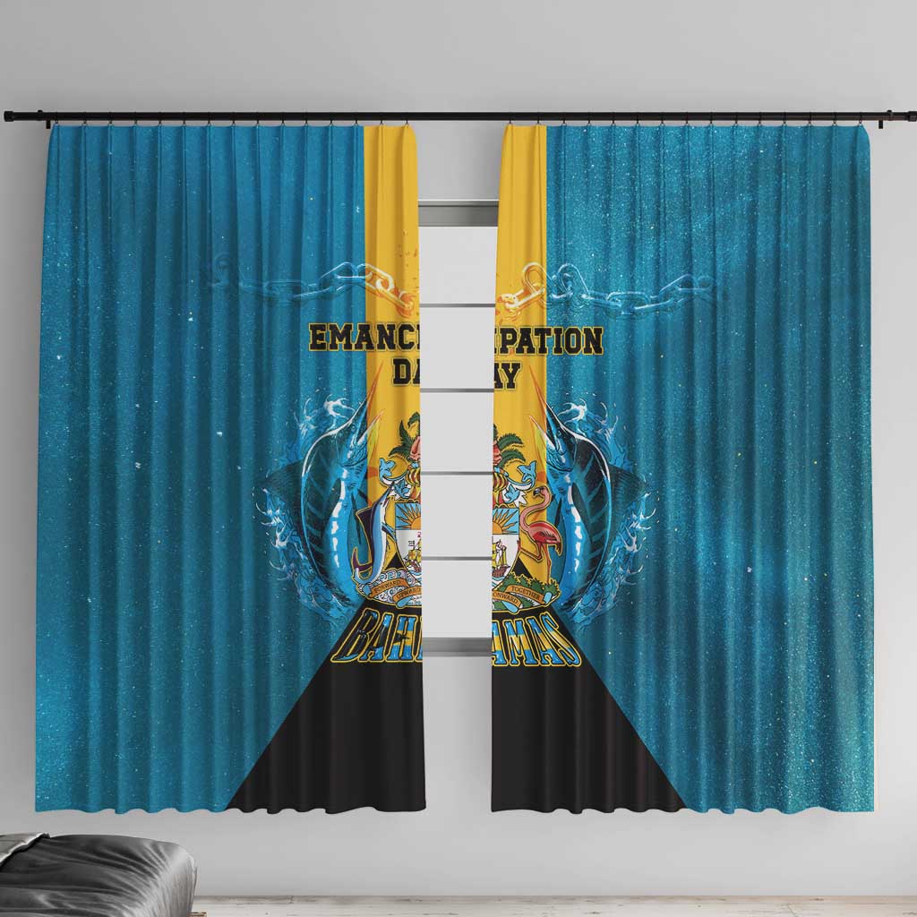 Bahamas Emancipation Day Window Curtain Blue Marlin With Coat Of Arms - Wonder Print Shop