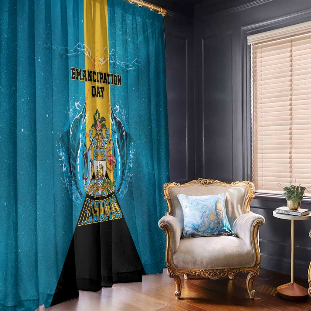 Bahamas Emancipation Day Window Curtain Blue Marlin With Coat Of Arms - Wonder Print Shop