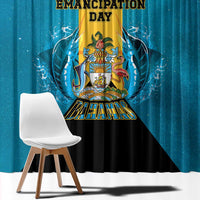 Bahamas Emancipation Day Window Curtain Blue Marlin With Coat Of Arms - Wonder Print Shop