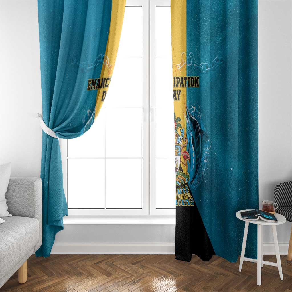 Bahamas Emancipation Day Window Curtain Blue Marlin With Coat Of Arms - Wonder Print Shop