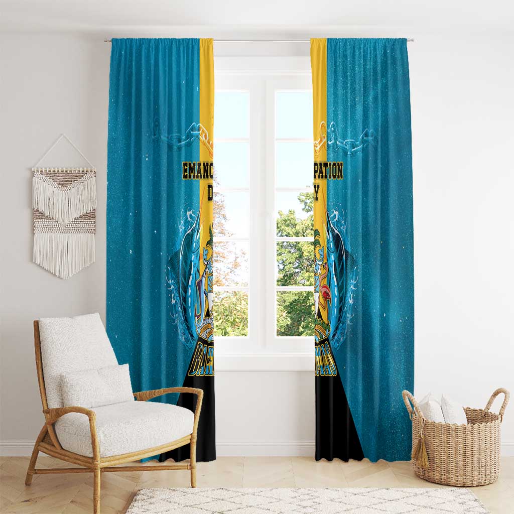 Bahamas Emancipation Day Window Curtain Blue Marlin With Coat Of Arms - Wonder Print Shop