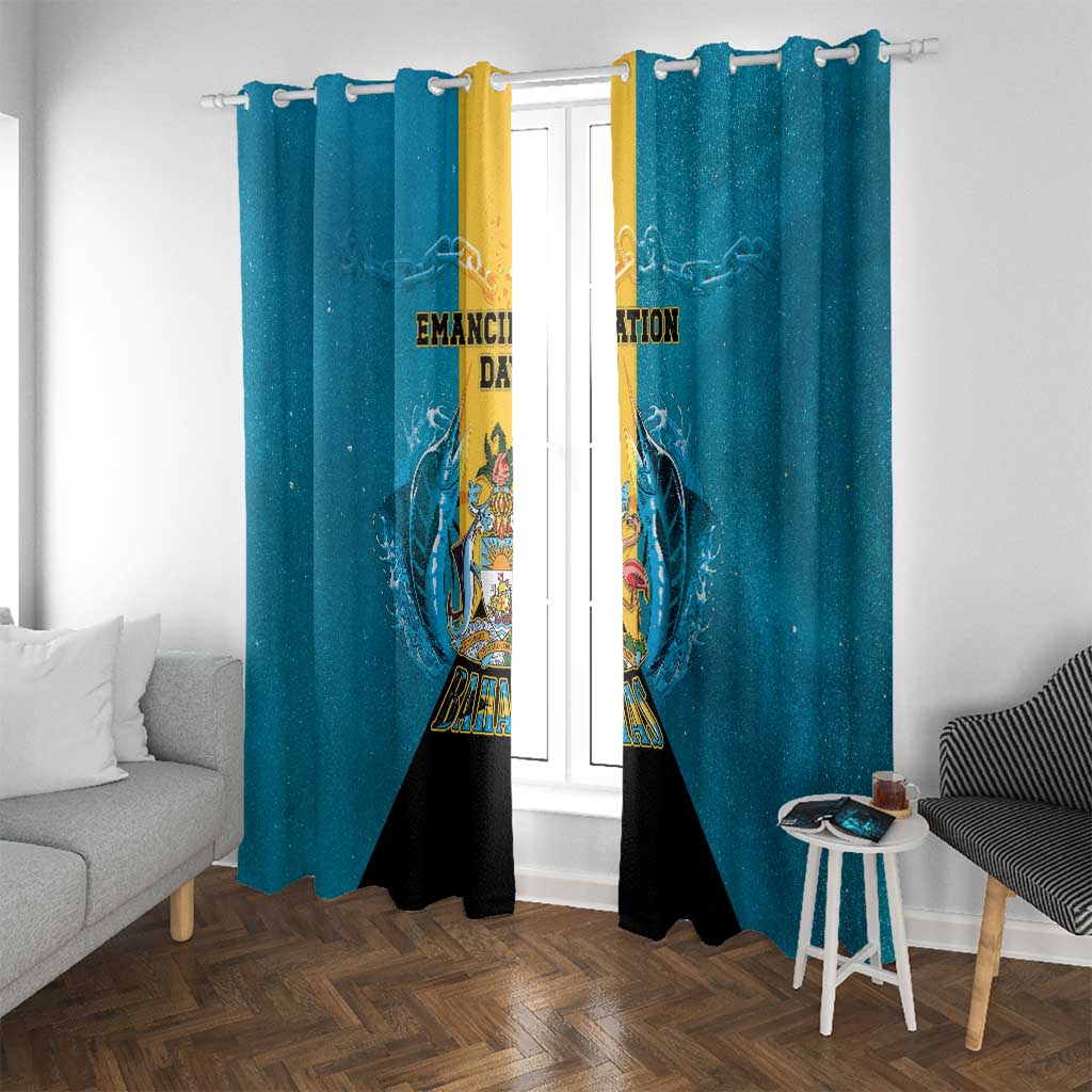 Bahamas Emancipation Day Window Curtain Blue Marlin With Coat Of Arms - Wonder Print Shop