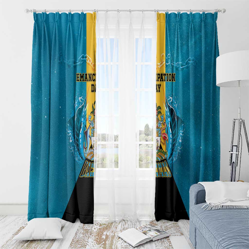 Bahamas Emancipation Day Window Curtain Blue Marlin With Coat Of Arms - Wonder Print Shop