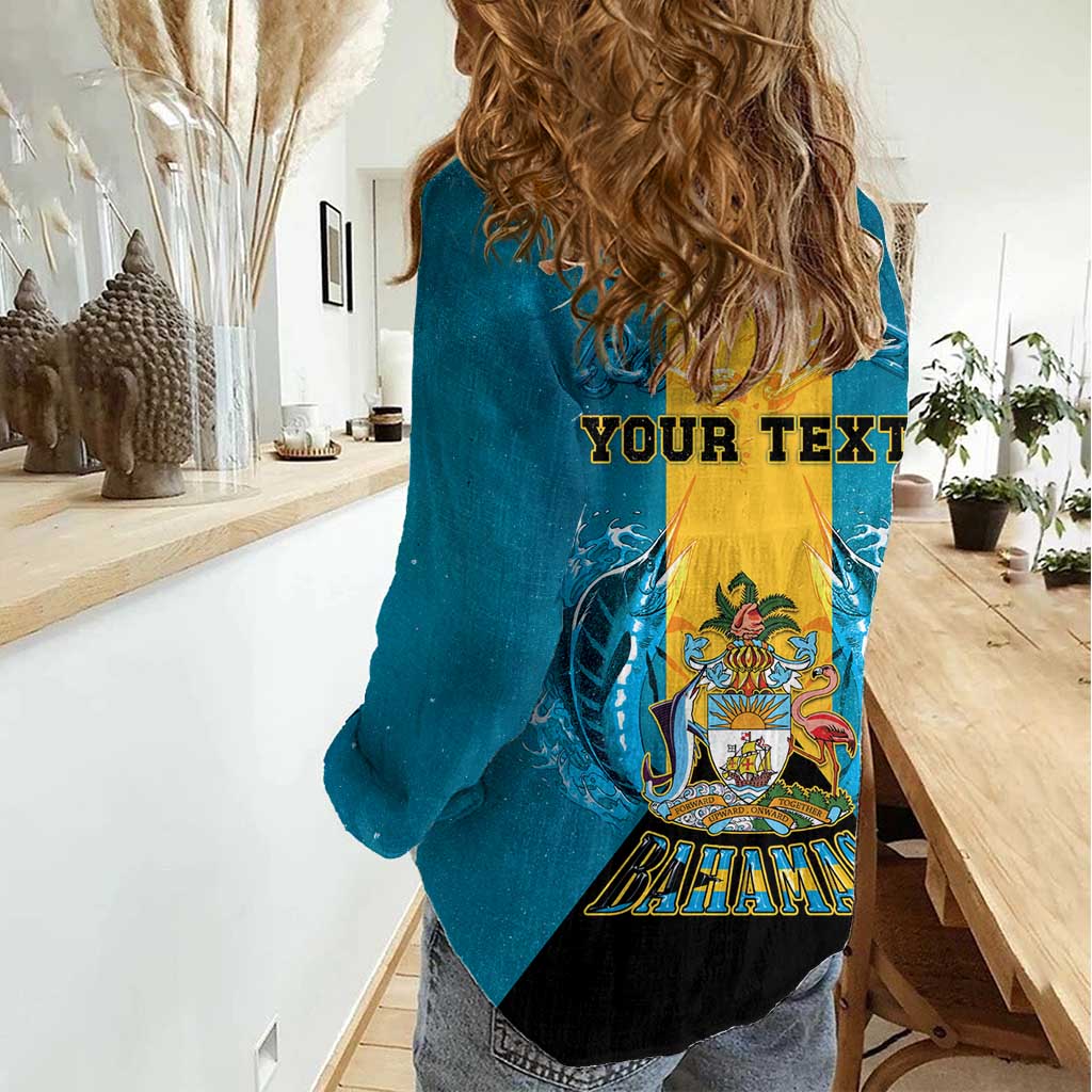 Personalized Bahamas Emancipation Day Women Casual Shirt Blue Marlin With Coat Of Arms - Wonder Print Shop