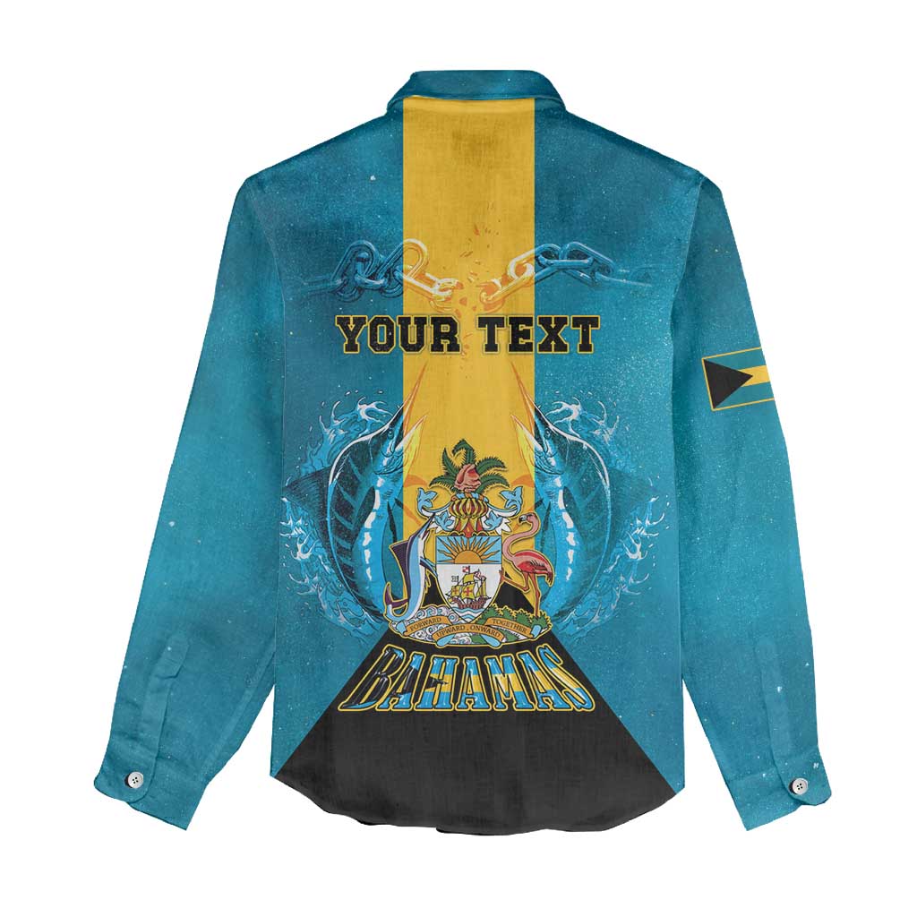 Personalized Bahamas Emancipation Day Women Casual Shirt Blue Marlin With Coat Of Arms - Wonder Print Shop