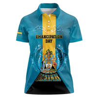 Personalized Bahamas Emancipation Day Women Polo Shirt Blue Marlin With Coat Of Arms - Wonder Print Shop