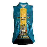 Personalized Bahamas Emancipation Day Women Sleeveless Polo Shirt Blue Marlin With Coat Of Arms - Wonder Print Shop