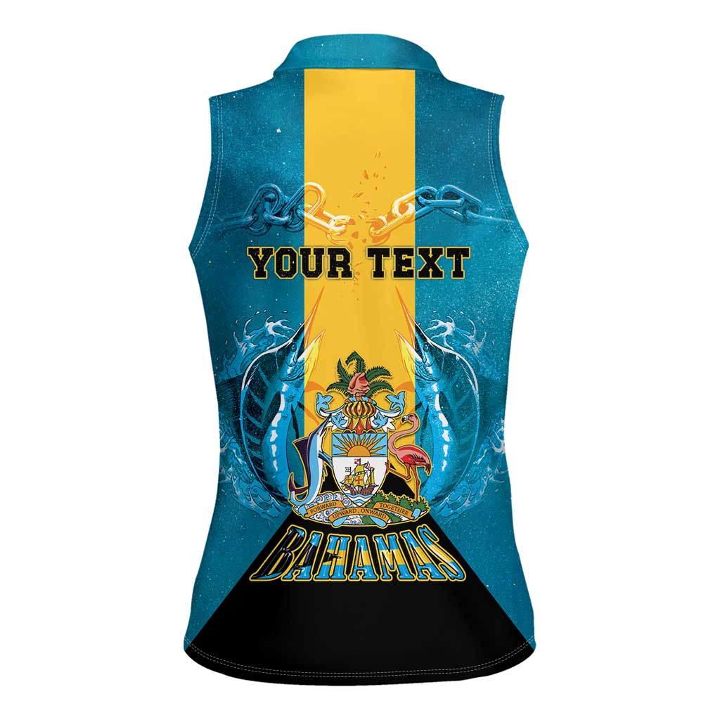 Personalized Bahamas Emancipation Day Women Sleeveless Polo Shirt Blue Marlin With Coat Of Arms - Wonder Print Shop