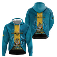 Personalized Bahamas Emancipation Day Zip Hoodie Blue Marlin With Coat Of Arms - Wonder Print Shop