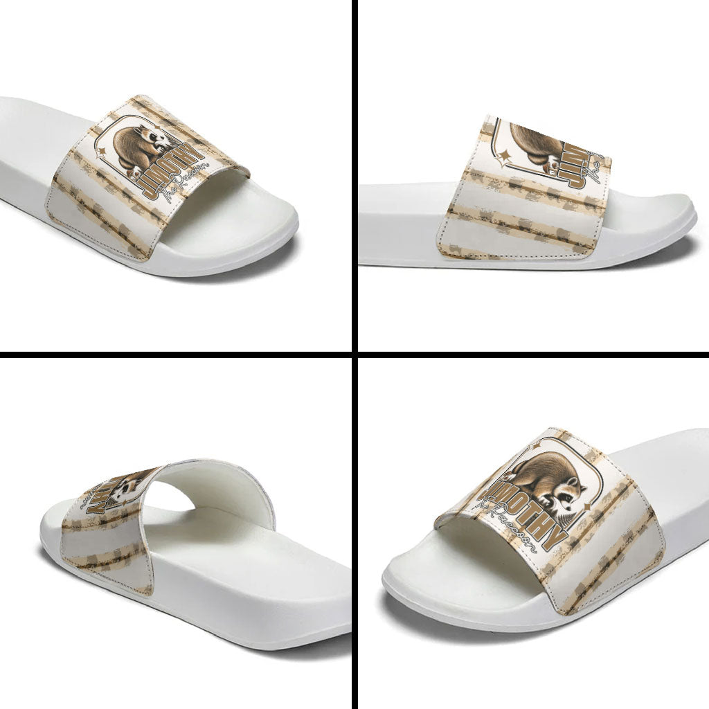 Jimothy The Raccoon Slide Sandals Seattle Trash Panda Lover
