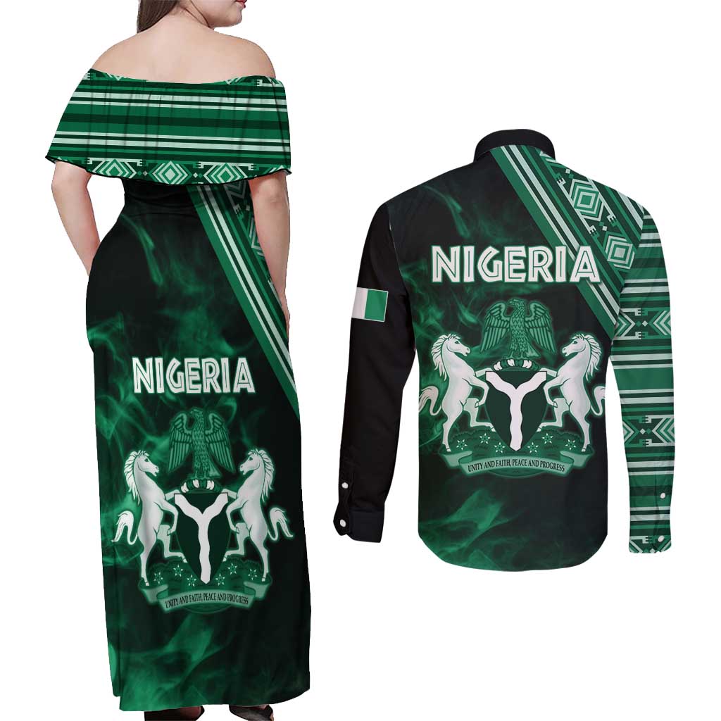 Nigeria Yoruba Festival Couples Matching Off Shoulder Maxi Dress and Long Sleeve Button Shirt Eko Spirit Eyo Masquerade LT05 - Wonder Print Shop