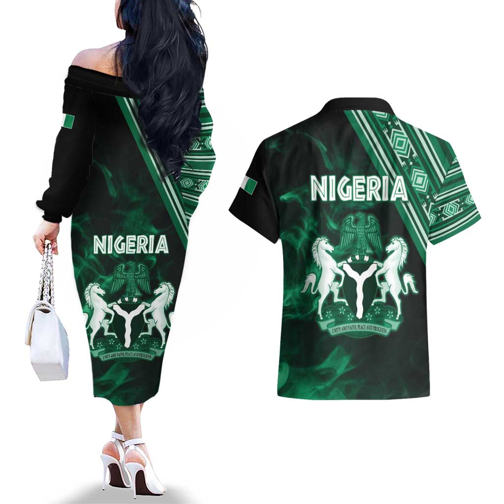 Nigeria Yoruba Festival Couples Matching Off The Shoulder Long Sleeve Dress and Hawaiian Shirt Eko Spirit Eyo Masquerade LT05 - Wonder Print Shop