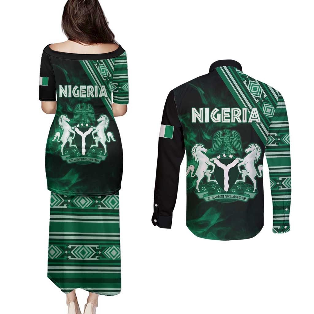 Nigeria Yoruba Festival Couples Matching Puletasi and Long Sleeve Button Shirt Eko Spirit Eyo Masquerade LT05 - Wonder Print Shop