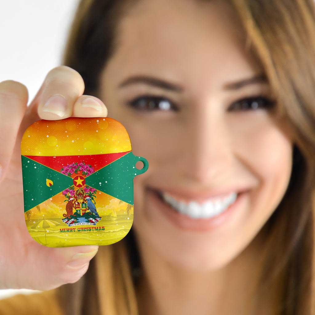 Grenada Christmas AirPods Case Coat Of Arms Bougainvillea Wreath - Wonder Print Shop