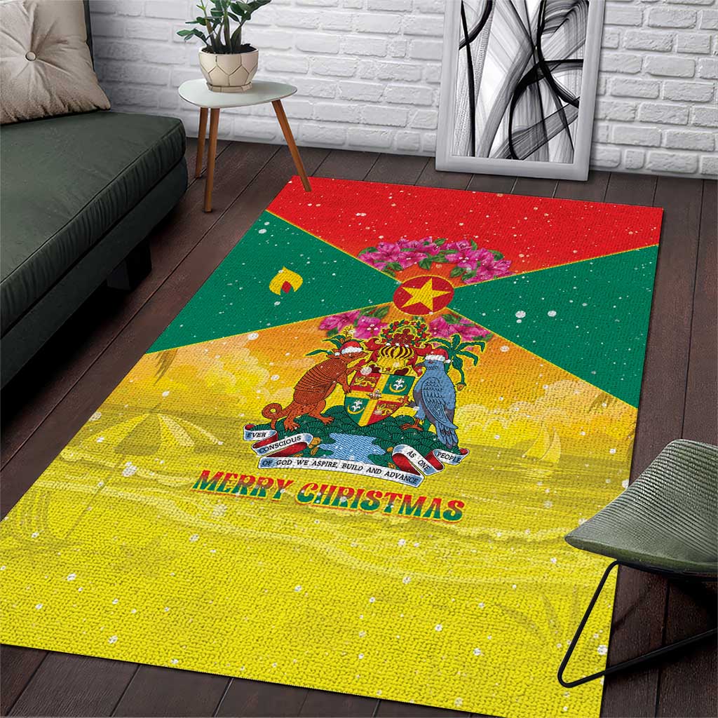 Grenada Christmas Area Rug Coat Of Arms Bougainvillea Wreath - Wonder Print Shop