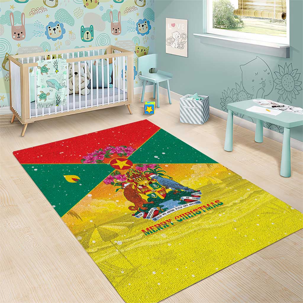 Grenada Christmas Area Rug Coat Of Arms Bougainvillea Wreath - Wonder Print Shop