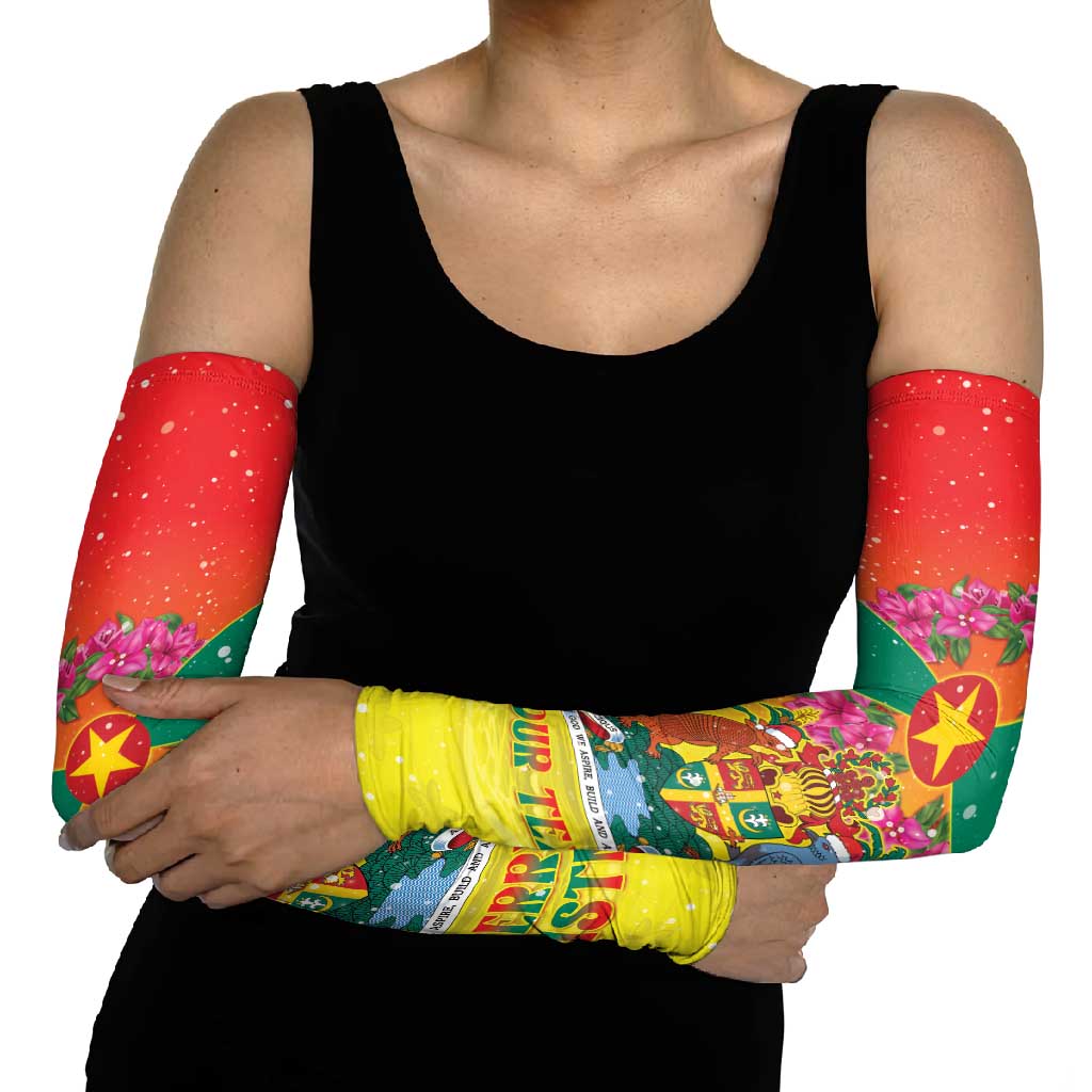 Personalized Grenada Christmas Arm Sleeves Coat Of Arms Bougainvillea Wreath - Wonder Print Shop