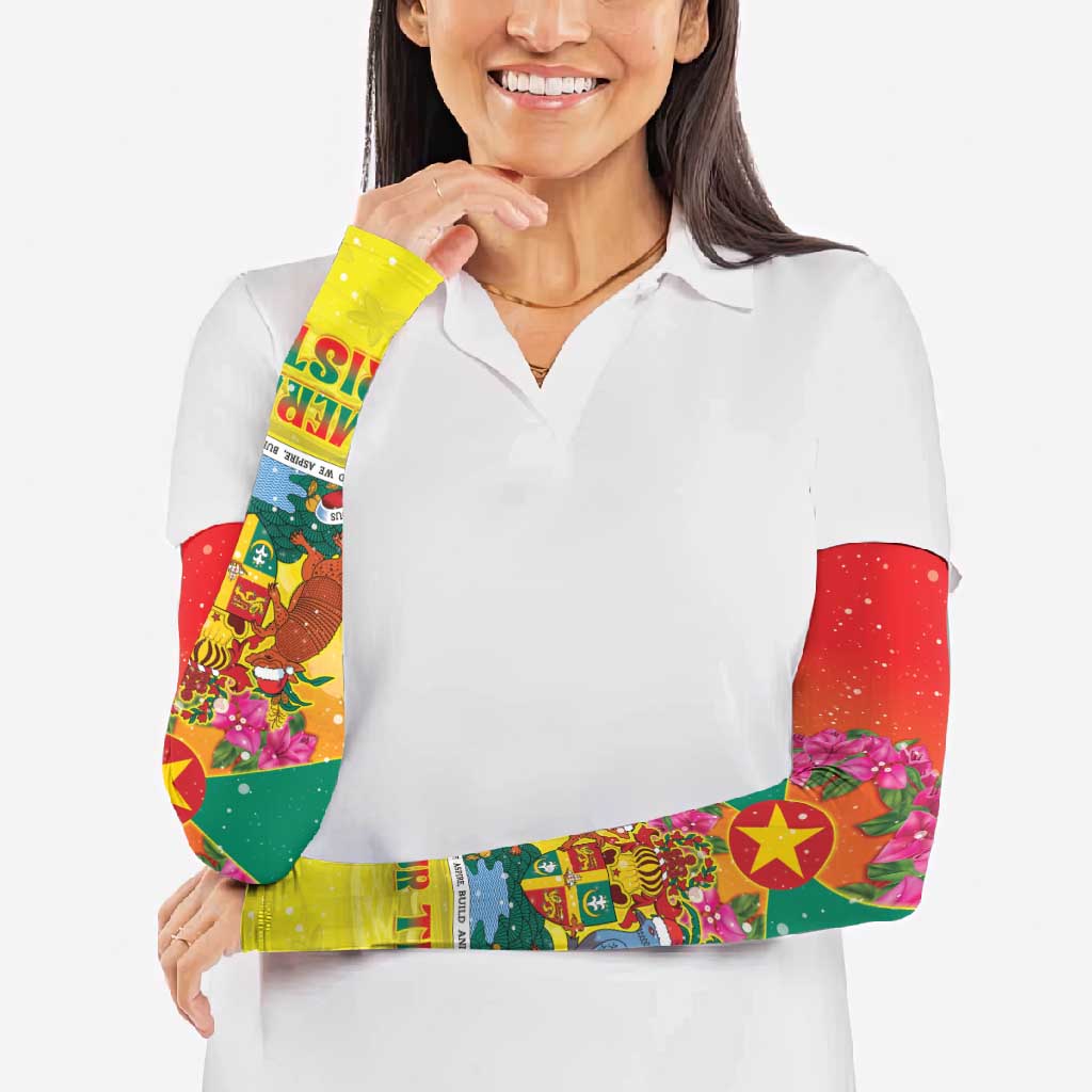 Personalized Grenada Christmas Arm Sleeves Coat Of Arms Bougainvillea Wreath - Wonder Print Shop