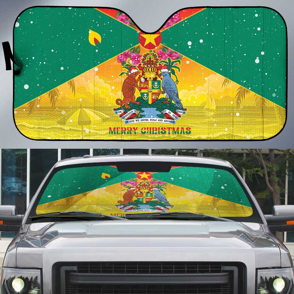 Grenada Christmas Auto Sun Shade Coat Of Arms Bougainvillea Wreath - Wonder Print Shop
