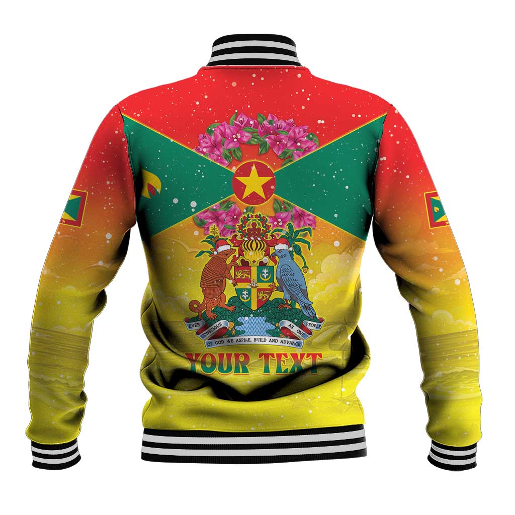 Personalized Grenada Christmas Baseball Jacket Coat Of Arms Bougainvillea Wreath - Wonder Print Shop