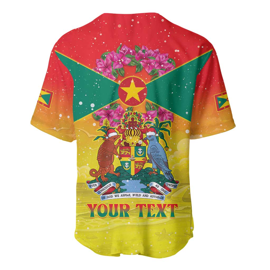 Personalized Grenada Christmas Baseball Jersey Coat Of Arms Bougainvillea Wreath - Wonder Print Shop
