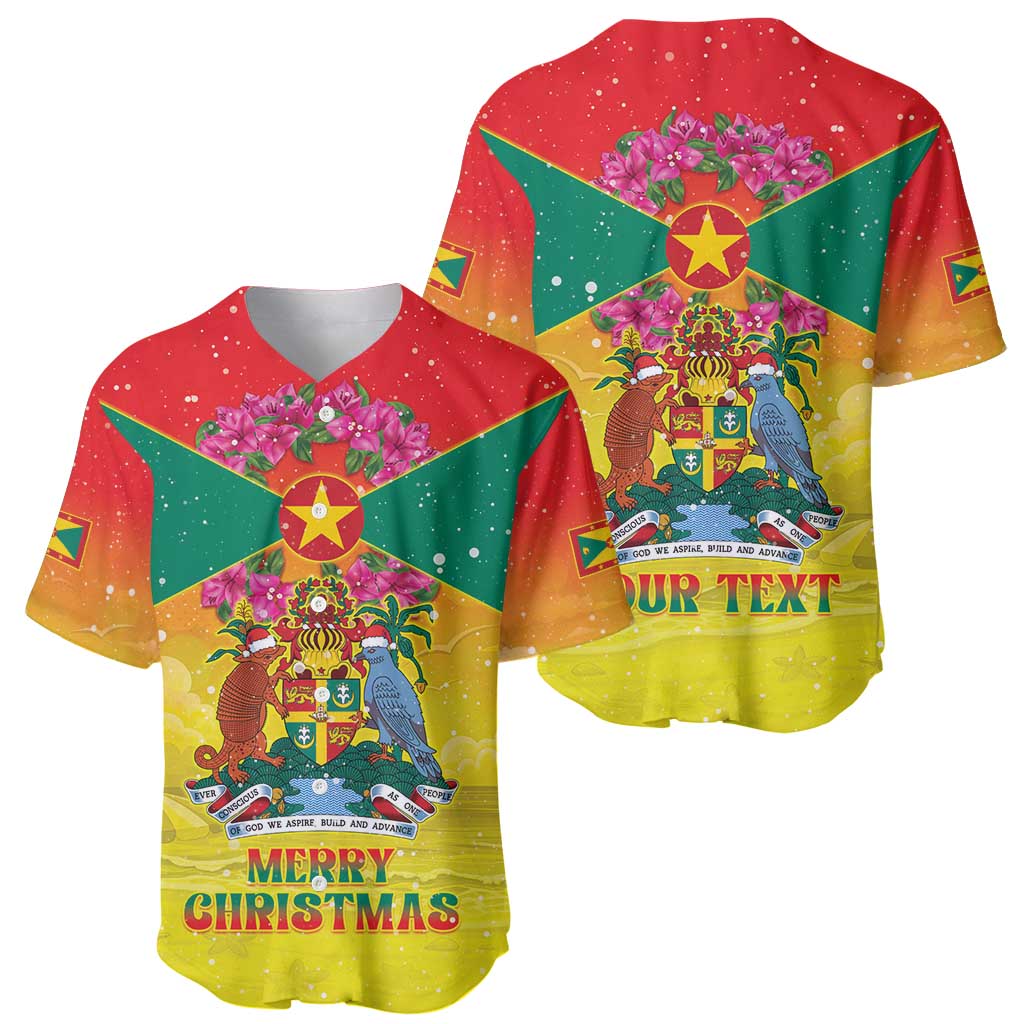 Personalized Grenada Christmas Baseball Jersey Coat Of Arms Bougainvillea Wreath - Wonder Print Shop