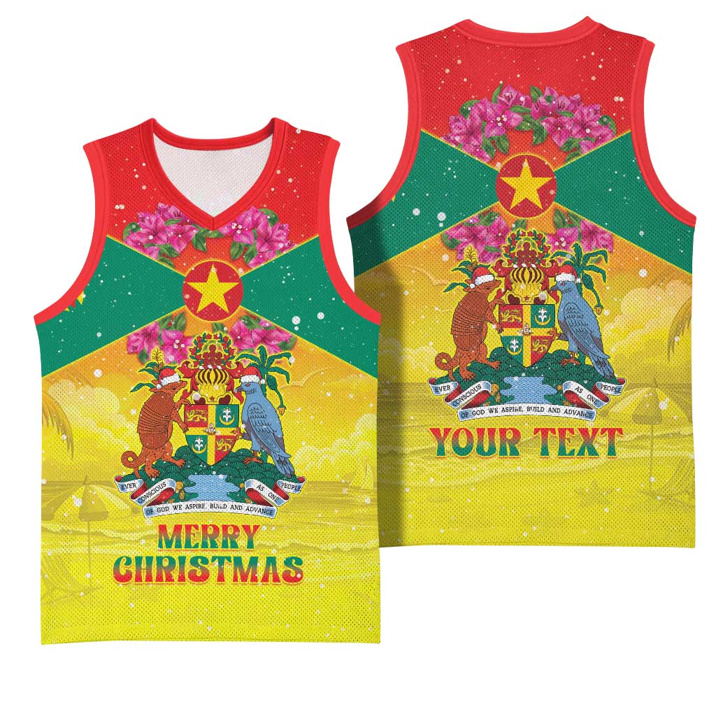 Personalized Grenada Christmas Basketball Jersey Coat Of Arms Bougainvillea Wreath - Wonder Print Shop