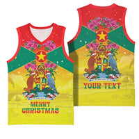 Personalized Grenada Christmas Basketball Jersey Coat Of Arms Bougainvillea Wreath - Wonder Print Shop