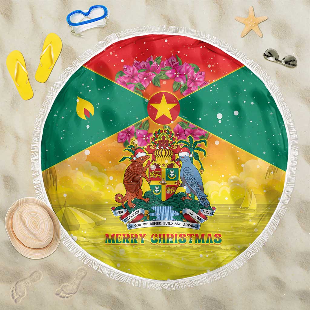 Grenada Christmas Beach Blanket Coat Of Arms Bougainvillea Wreath - Wonder Print Shop