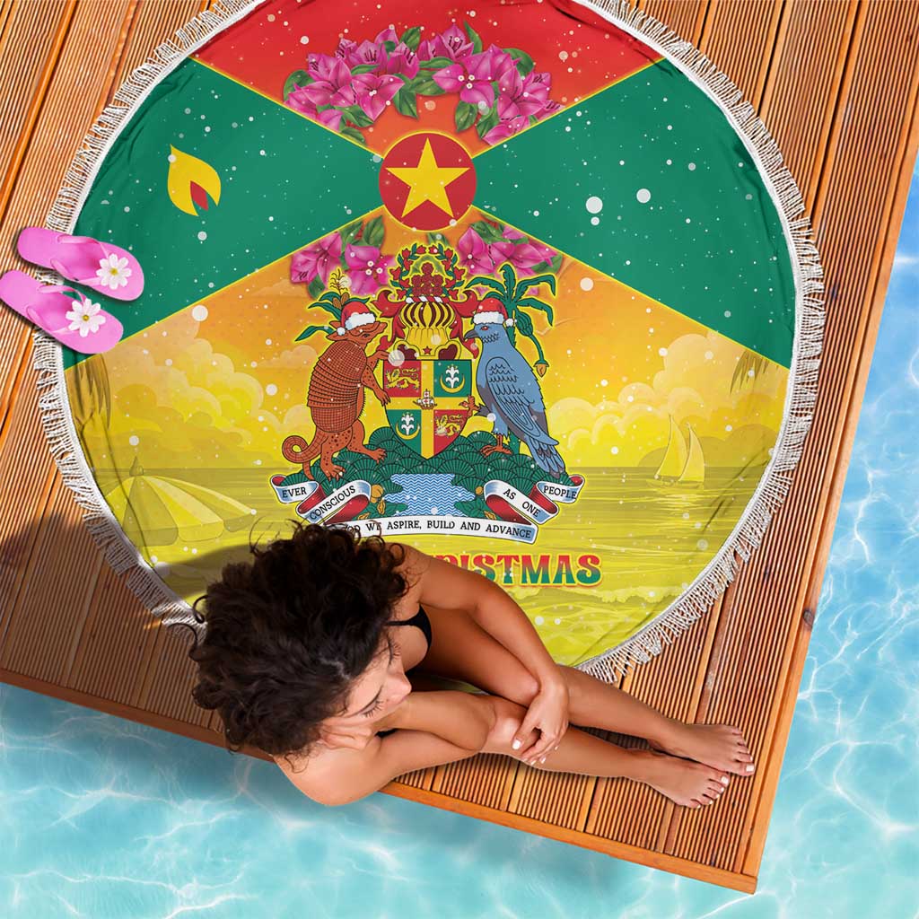 Grenada Christmas Beach Blanket Coat Of Arms Bougainvillea Wreath - Wonder Print Shop