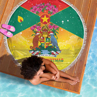 Grenada Christmas Beach Blanket Coat Of Arms Bougainvillea Wreath - Wonder Print Shop