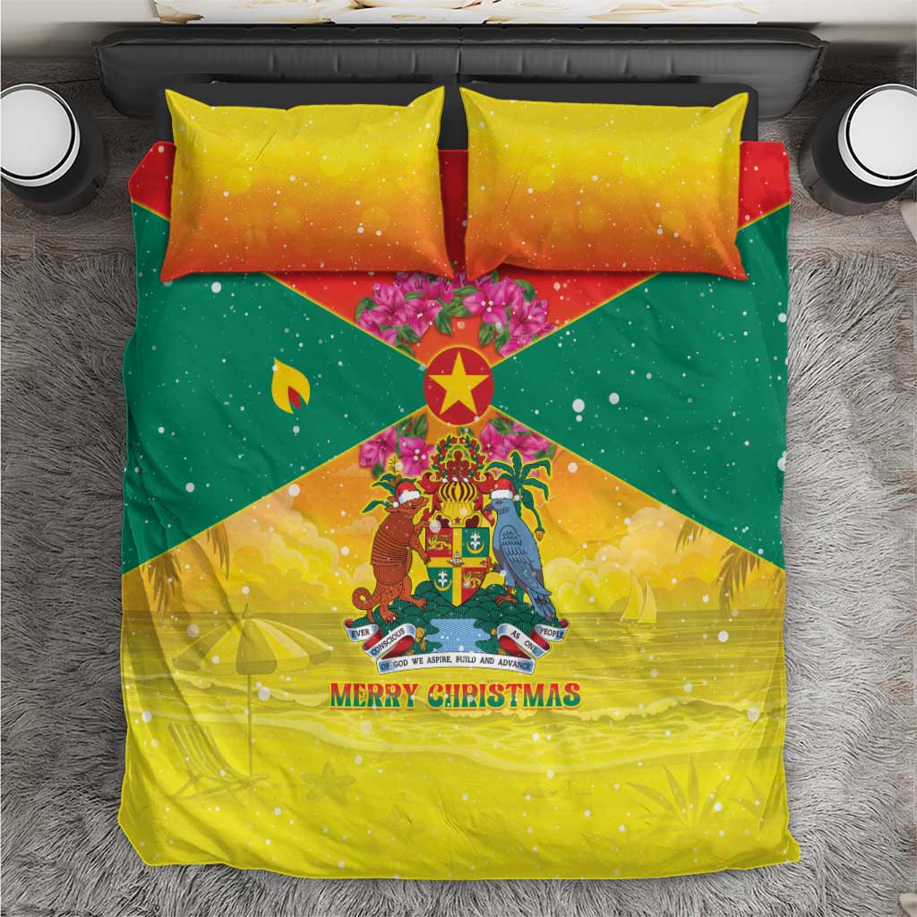 Grenada Christmas Bedding Set Coat Of Arms Bougainvillea Wreath - Wonder Print Shop