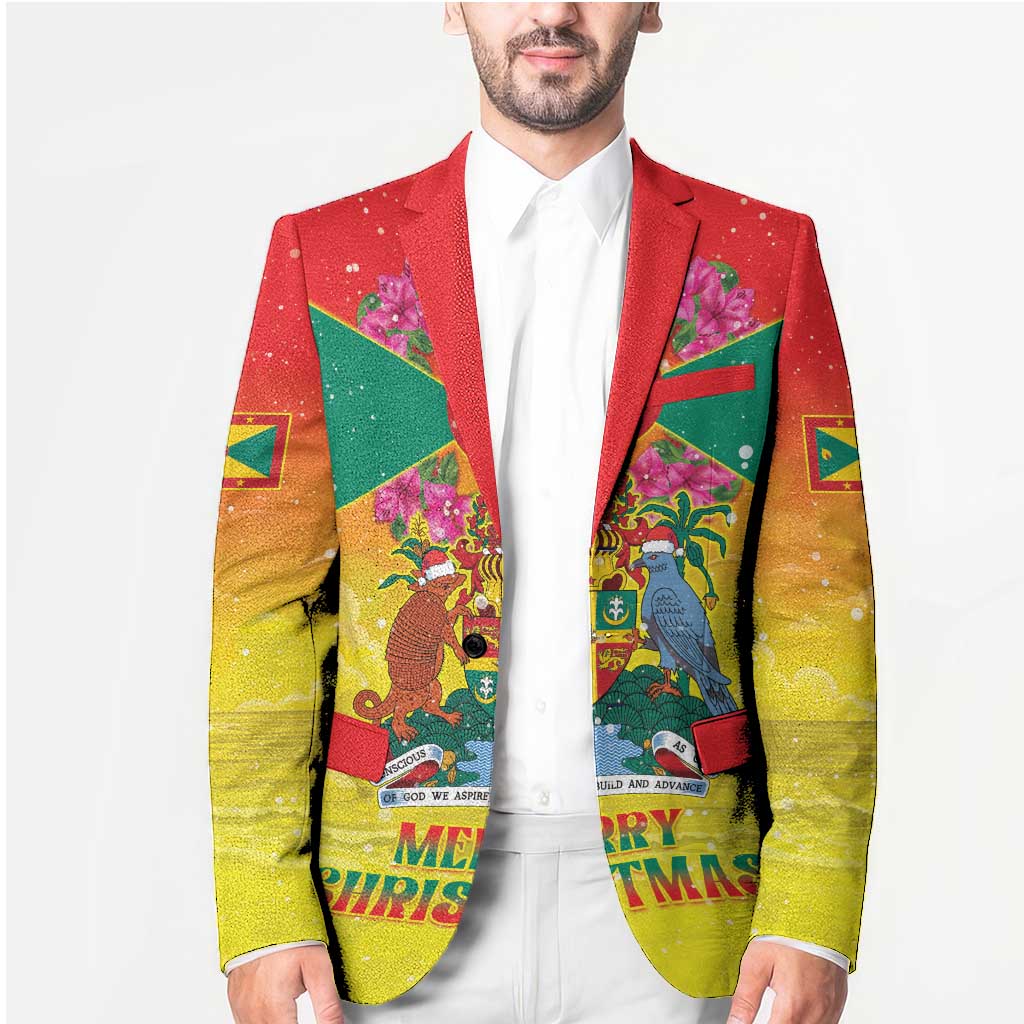 Personalized Grenada Christmas Blazer Coat Of Arms Bougainvillea Wreath - Wonder Print Shop