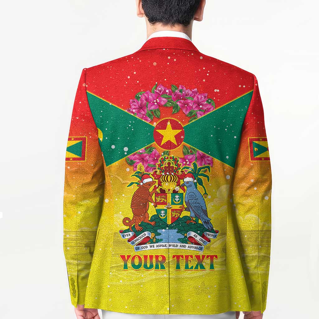 Personalized Grenada Christmas Blazer Coat Of Arms Bougainvillea Wreath - Wonder Print Shop