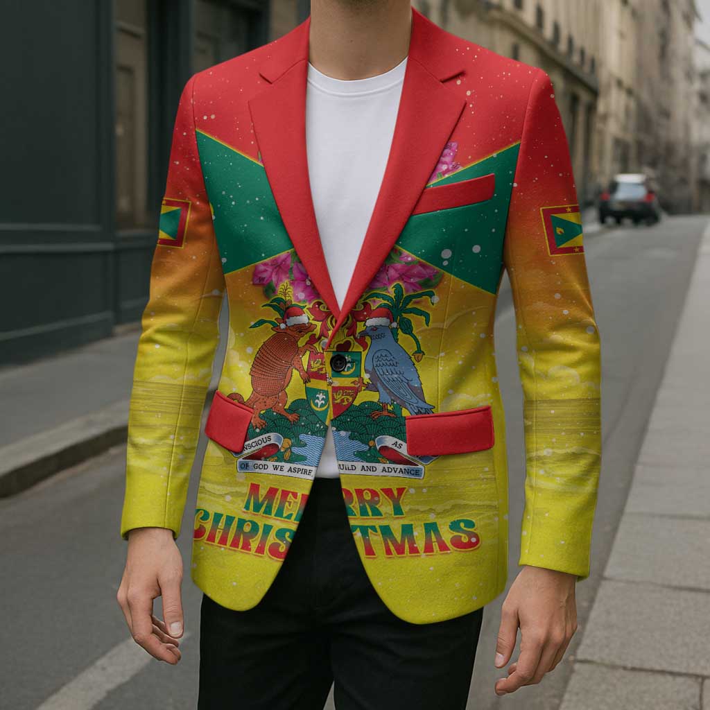 Personalized Grenada Christmas Blazer Coat Of Arms Bougainvillea Wreath - Wonder Print Shop