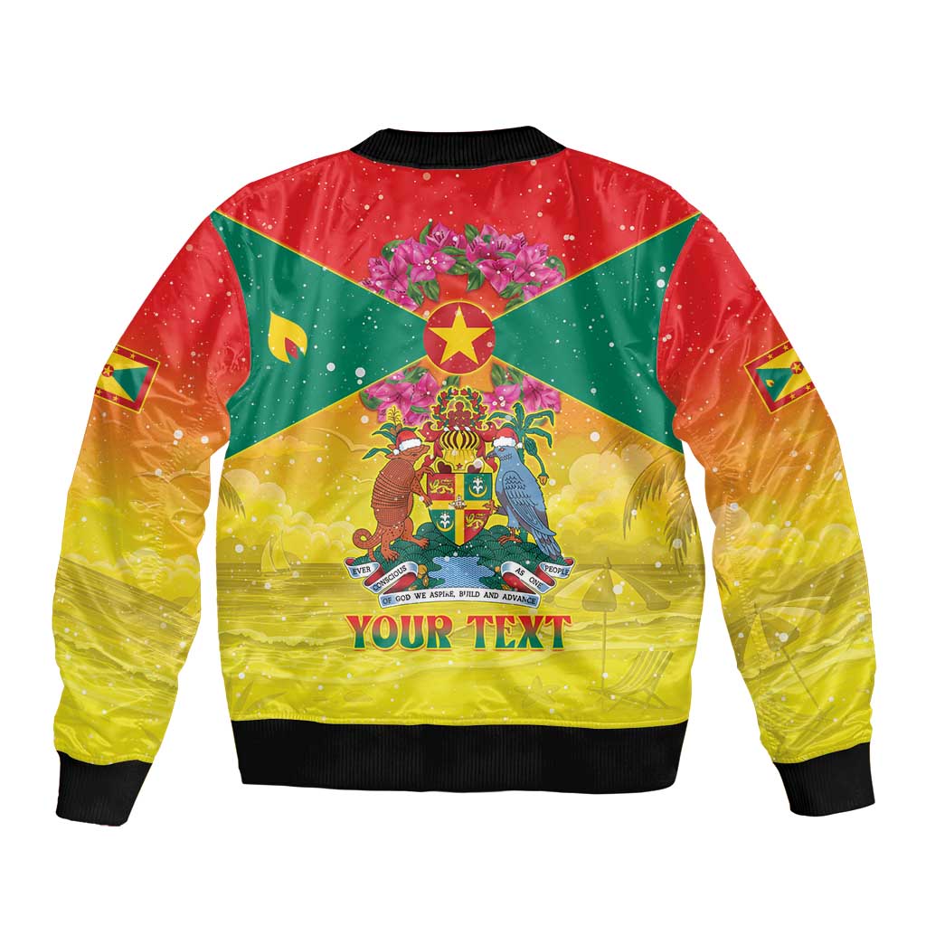Personalized Grenada Christmas Bomber Jacket Coat Of Arms Bougainvillea Wreath - Wonder Print Shop