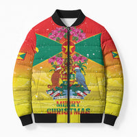 Personalized Grenada Christmas Bomber Puffer Jacket Coat Of Arms Bougainvillea Wreath - Wonder Print Shop