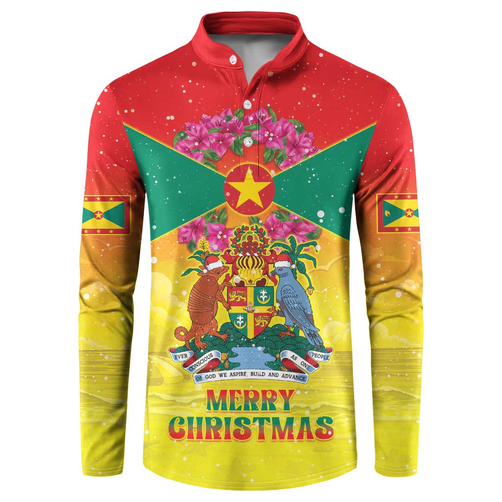 Personalized Grenada Christmas Button Sweatshirt Coat Of Arms Bougainvillea Wreath - Wonder Print Shop