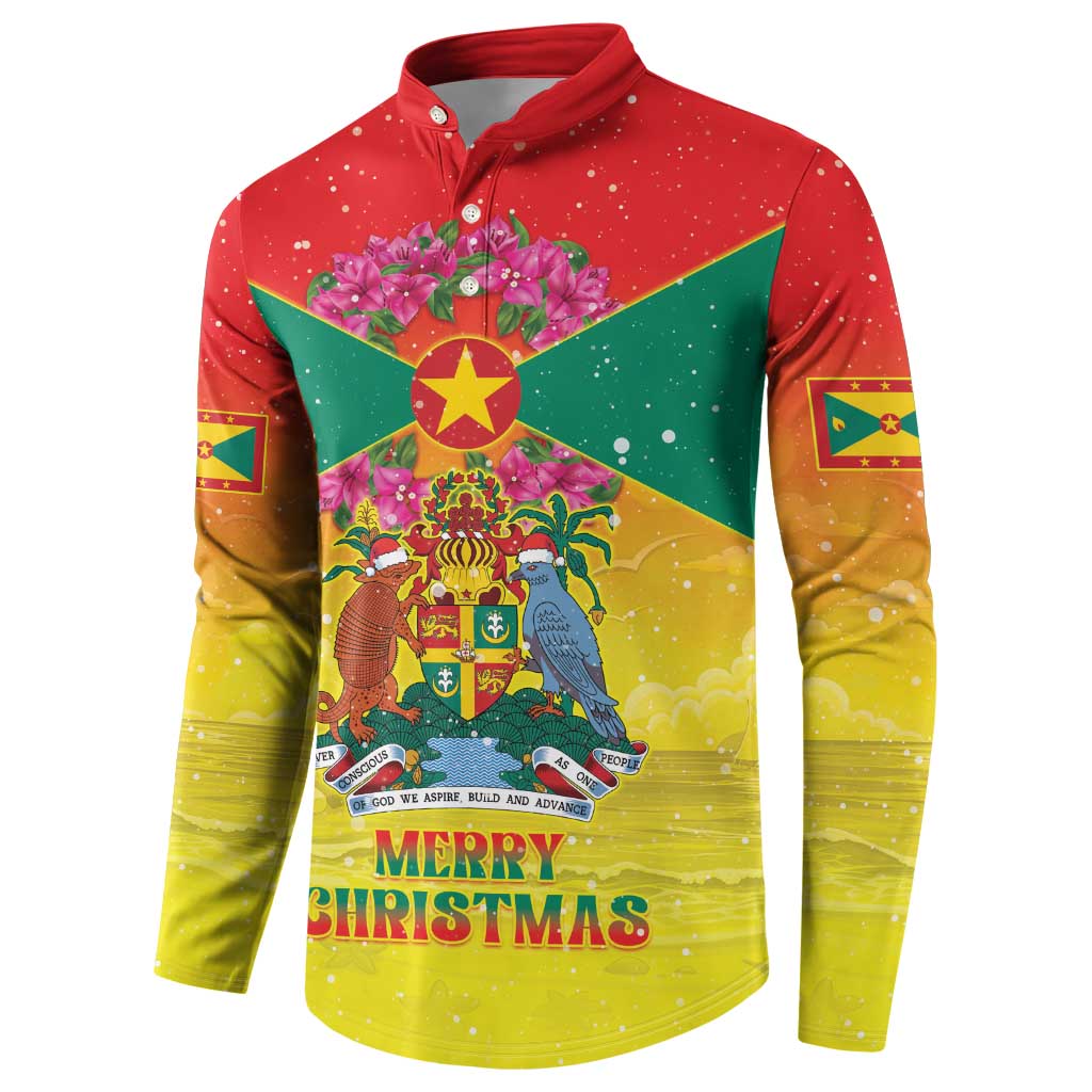 Personalized Grenada Christmas Button Sweatshirt Coat Of Arms Bougainvillea Wreath - Wonder Print Shop