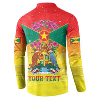 Personalized Grenada Christmas Button Sweatshirt Coat Of Arms Bougainvillea Wreath - Wonder Print Shop