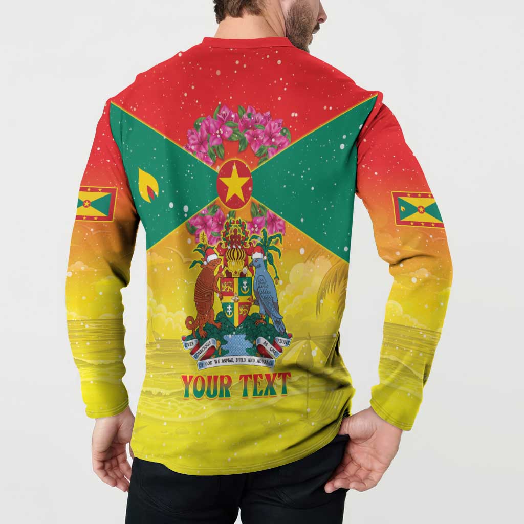 Personalized Grenada Christmas Button Sweatshirt Coat Of Arms Bougainvillea Wreath - Wonder Print Shop
