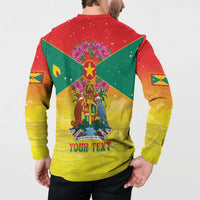 Personalized Grenada Christmas Button Sweatshirt Coat Of Arms Bougainvillea Wreath - Wonder Print Shop
