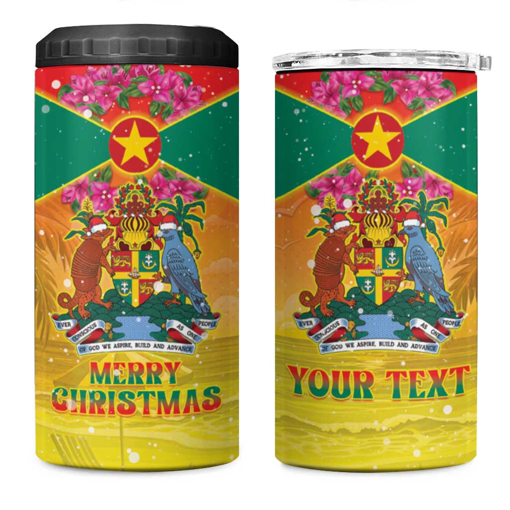 Personalized Grenada Christmas 4 in 1 Can Cooler Tumbler Coat Of Arms Bougainvillea Wreath - Wonder Print Shop