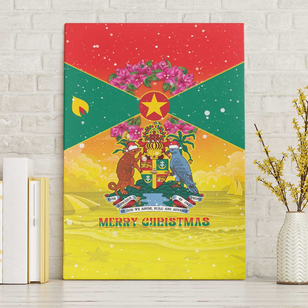 Grenada Christmas Canvas Wall Art Coat Of Arms Bougainvillea Wreath - Wonder Print Shop
