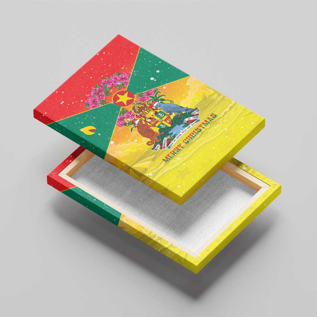 Grenada Christmas Canvas Wall Art Coat Of Arms Bougainvillea Wreath - Wonder Print Shop